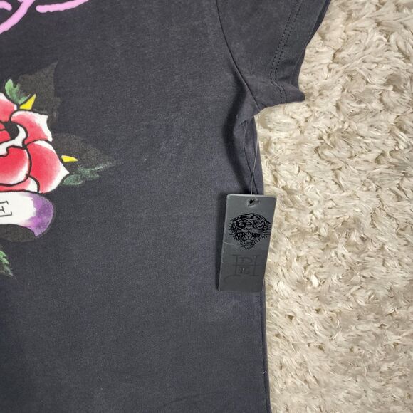 Ed Hardy Shirt Womens XL Black True Love Rose Tattoo Graphic Tee Crew Neck Print - Picture 4 of 9